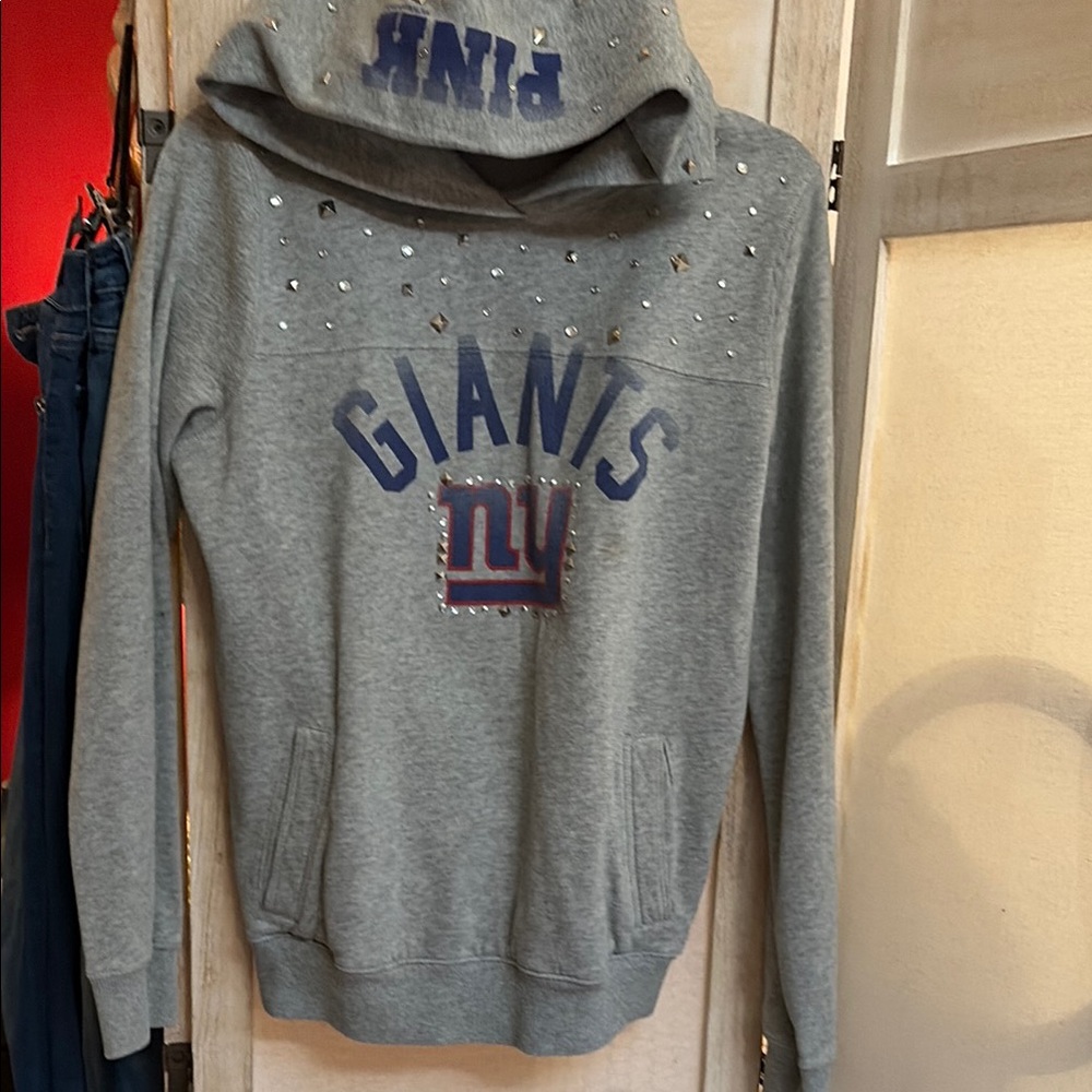 PINK Victoria's Secret Gray Hoodie with Pink Logo and Rhinestones